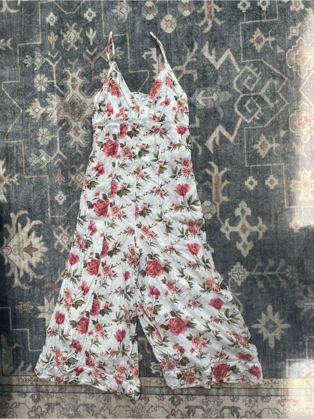 American Eagle Outfitters White Floral Wide-Leg Jumpsuit